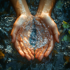 Hands Forming a Circle Around Water Splash