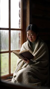 Peaceful retreat, women enjoying a book by the windows