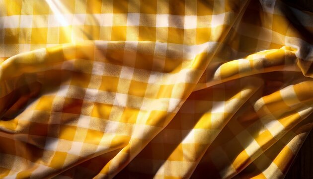 retro inspired yellow gingham fabric illuminated by vibrant beams in a studio