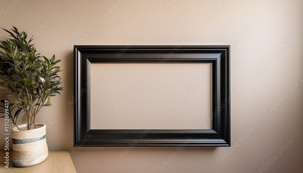Poster a slim rectangular black frame elegantly positioned on a light beige wall creating a sleek and minim