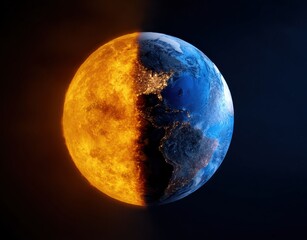 Naklejka premium Earth split into day and night