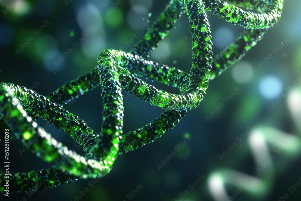 Poster close up view of a vibrant green dna double helix showcasing the intricate structure of genetic mate