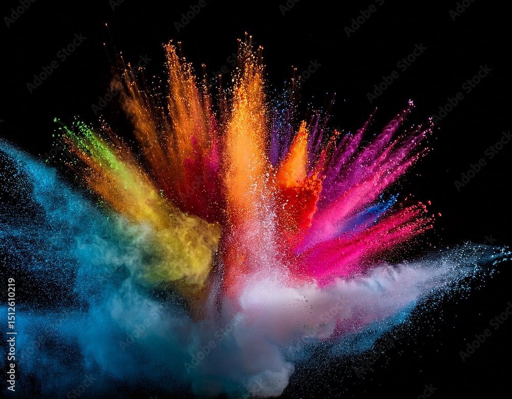 Poster dust explosion a high speed photograph freezes a dynamic explosion of colored dust and debris offeri
