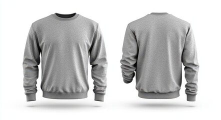Minimalist Grey Sweatshirt Mockup - Front and Back View on Clean White Background for Custom Design