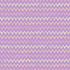 Curved arc pattern wallpaper backdrop. Doodle wavy line surface vector seamless in pink, yellow and orange over purple.