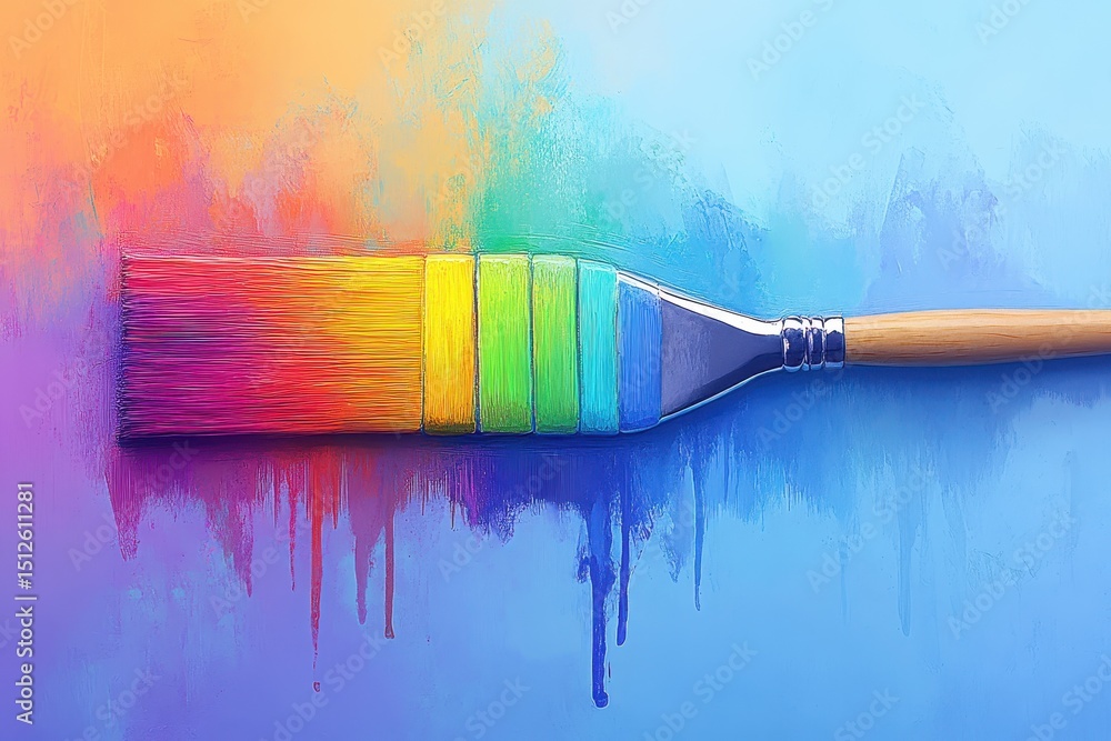Poster colorful paintbrush dipped in a vibrant array of hues creates a stunning visual effect on a smooth c