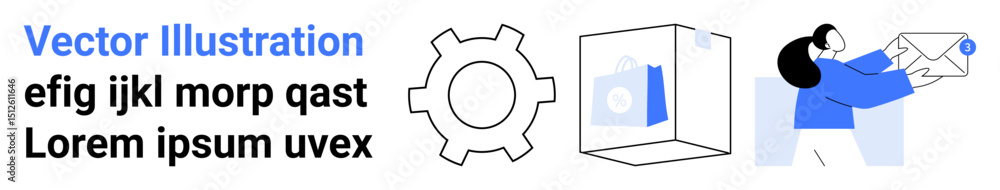 Aufkleber gear denoting process, folder storing files, and person handling message correspond to productivity 
