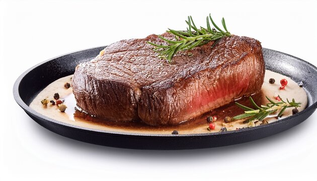 sizzling beef steak preparation kitchen food culinary gourmet cooking isolated on white background
