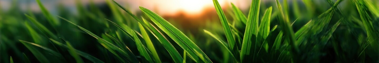 Fototapeta premium Green grass blades against sunlight