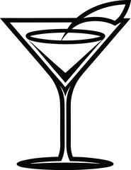 Martini glass silhouette, cocktail drink icon, line art vector, minimal bar graphic, elegant glassware design







