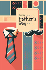 Happy Father's Day Background with Tie and Mustache Icons. Flat vector background featuring tie and mustache icons to celebrate Father's Day. Ideal for greeting cards, posters, and social media posts.