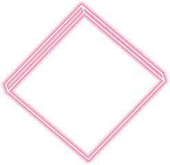 Rotated diamond block form is structured in neon lines and displays shifting angles of light.