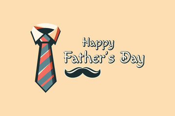 Happy Father's Day Background with Tie and Mustache Design. Flat vector background for Father's Day featuring a striped tie, mustache, and greeting. Ideal for cards, posters, and social media.
