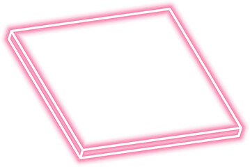 Block-shaped frame features a thick top edge defined by neon outlines and structured depth.