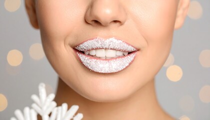Fototapeta premium Woman's lips with white glitter