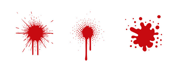 Blood red splash design stain. Bloodstain drop red splatter paint vector blob icon.