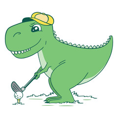 Dinosaur playing golf cartoon