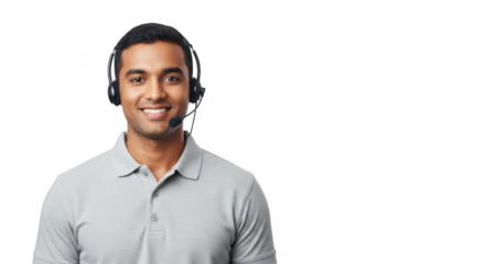 Smiling man wearing headset isolated on transparent background