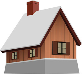 Cozy Wooden Mountain Cabin with Snowy Roof – Winter Chalet Illustration