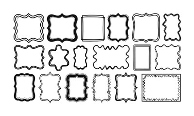 A modern vector collection of hand-drawn rectangular frames with wavy,scalloped, and zigzag edges. Each frame has a unique, playful border style, easily scalable and editable.