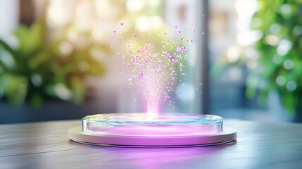 Ambient Wellness Tech Interface with Glowing Pink and Purple Light Particles