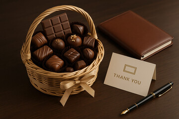 Elegant Chocolate Gift Basket with Thank You Card