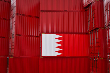 Cargo shipping container with bahrain flag, shipping and freight transportation of bahrain concept.