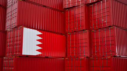 Cargo shipping container with bahrain flag, shipping and freight transportation of bahrain concept.