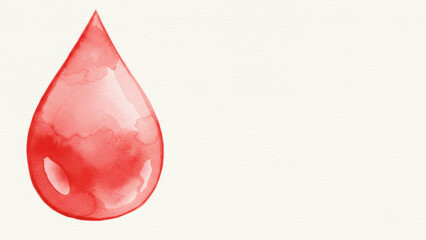 Obraz premium Red watercolor blood drop on a white textured paper background. Banner with copy space for text.