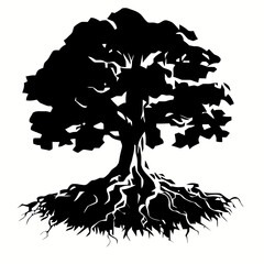 Silhouette of a Majestic Tree with Extensive Roots