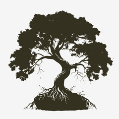 Silhouette of a Tree with Roots - Vector Illustration