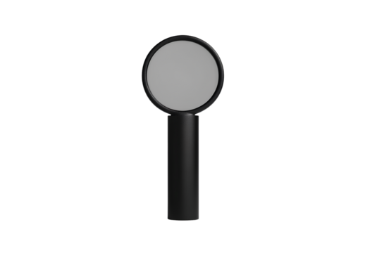 Realistic photograph of a complete magnifying glass, isolated on a solid, stark white background with focused  