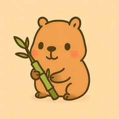 Capybara Holding a Bamboo Shoot – Cute Animal Art