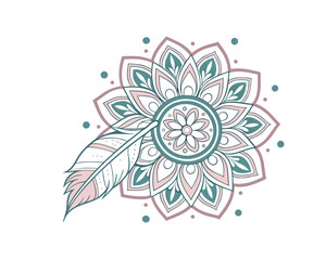 Elegant Mandala Design with a Delicate Feather Accent