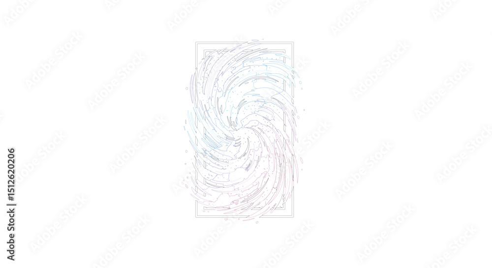 Poster abstract swirl design inside a rectangular frame with blue and purple color gradient effect art