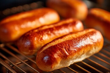 Golden brown rolls sit cooling on a wire rack in a warm kitchen. Their crispy exterior and soft interior indicate they are freshly baked and ready for enjoyment