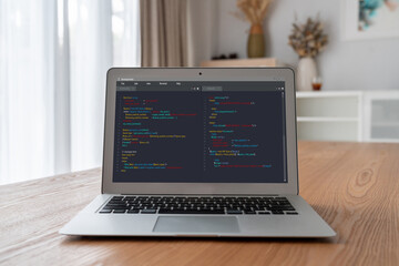 Software development programming on computer screen for modish application and program coding