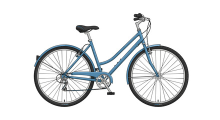 Fototapeta premium A blue bicycle with black tires and a black seat stands on a white background in a studio setting