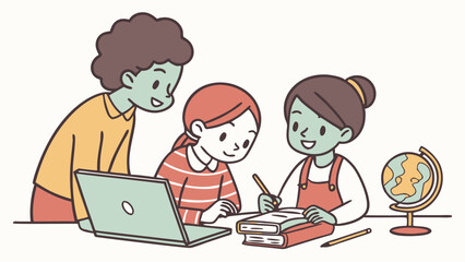 Clear Expression Three Kids Study Art