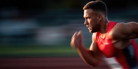 Intense Male Sprinter in Action on Running Track
