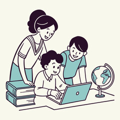 Custom Kids at Table Illustration