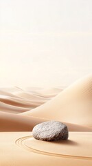 Beige Sand Dunes and a Textured Rock in Minimalist Desert Landscape