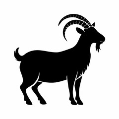 Simple Black Silhouette Illustration of a Standing Goat on White Background