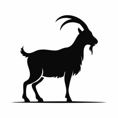 Minimalist Silhouette Standing Goat with Curved Horns Animal Illustration