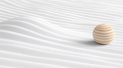 Beige Striped Sphere on White Textured Sand