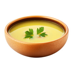 Bowl of creamy lentil soup garnished with fresh parsley, served in wooden bowl, creating comforting and organic presentation