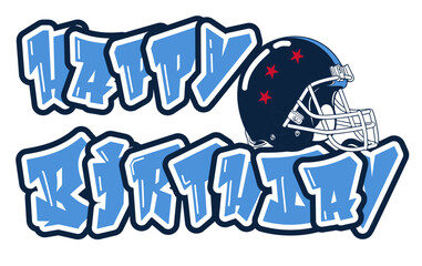 Happy Birthday in bold typography, featuring a football helmet in sky blue and navy blue tones. A striking, sporty design that celebrates fatherhood and athletic spirit.