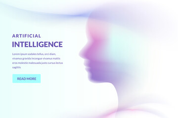 Blurred human face. Vector futuristic illustration of persons head. Artificial intelligence, psychology and mind concept