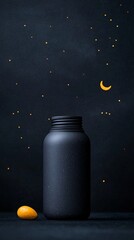 Black Bottle with Gold Stars and Crescent Moon