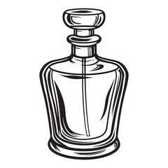 Elegant Perfume Bottle Illustration in Black and White Classic Fragrance Container Detailed Silhouette